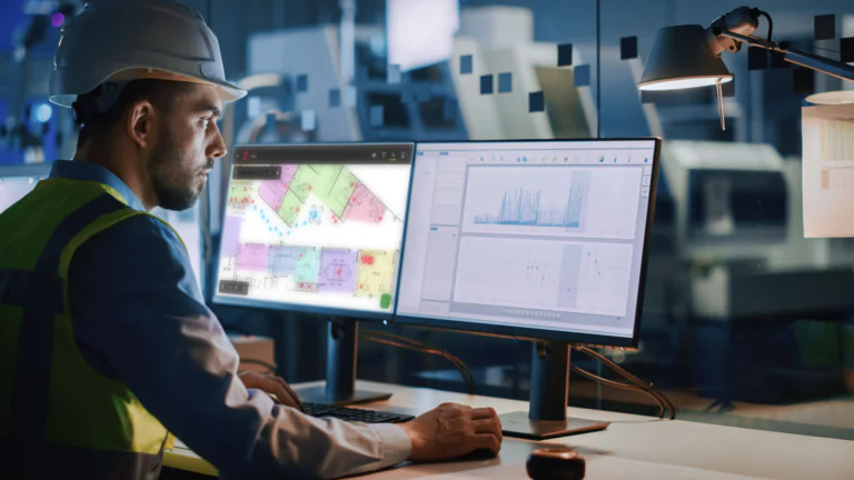 Worker using WISER Tracker App and Experimental WISER Analytics in his workstation